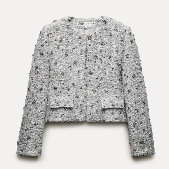 Zara sequin cropped silver jacket - Picture 3 of 6